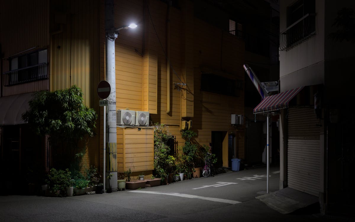 Quiet side street in Osaka at night