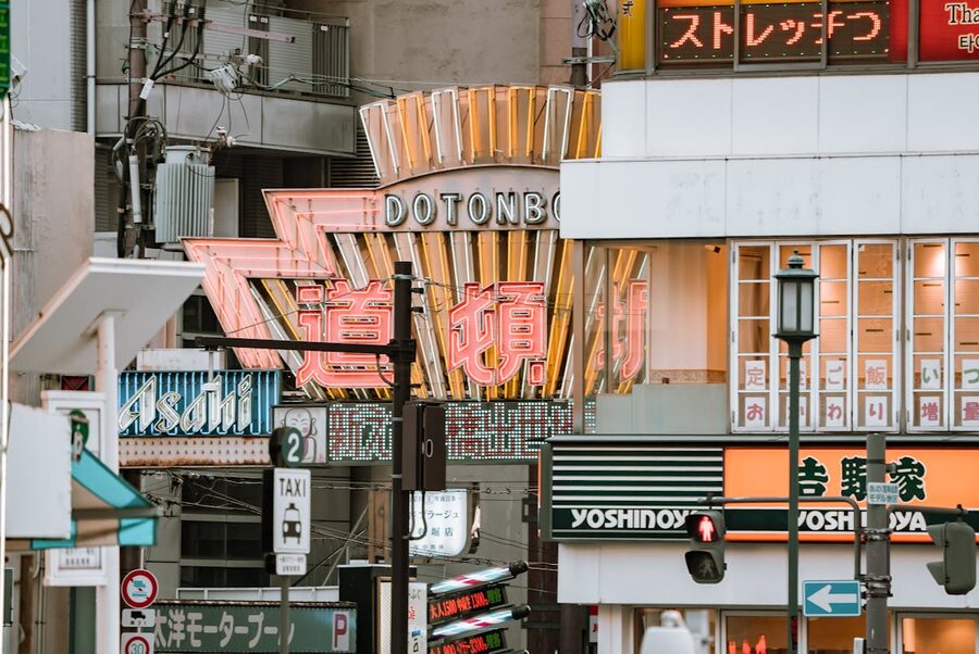 Colorful signs on buildings in Osaka