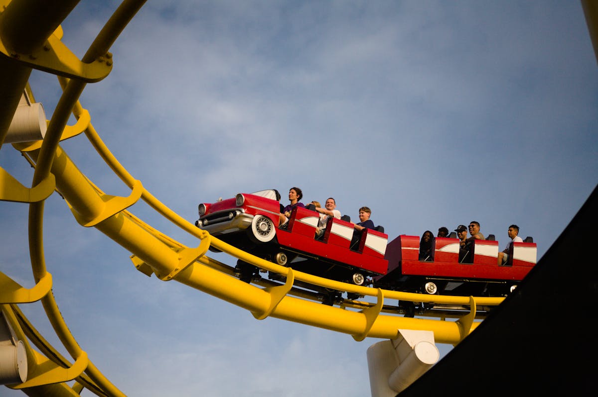 People on a rollercoaster