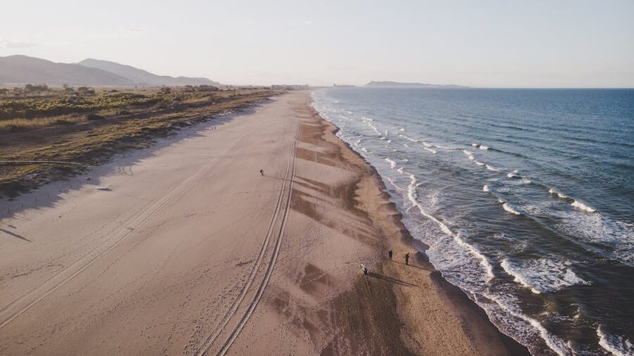 Valencia coastline aerial sunset