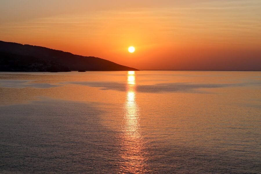 Mediterranean sunset twilight reflection