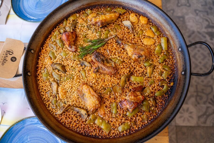 Authentic Valencia paella in pan