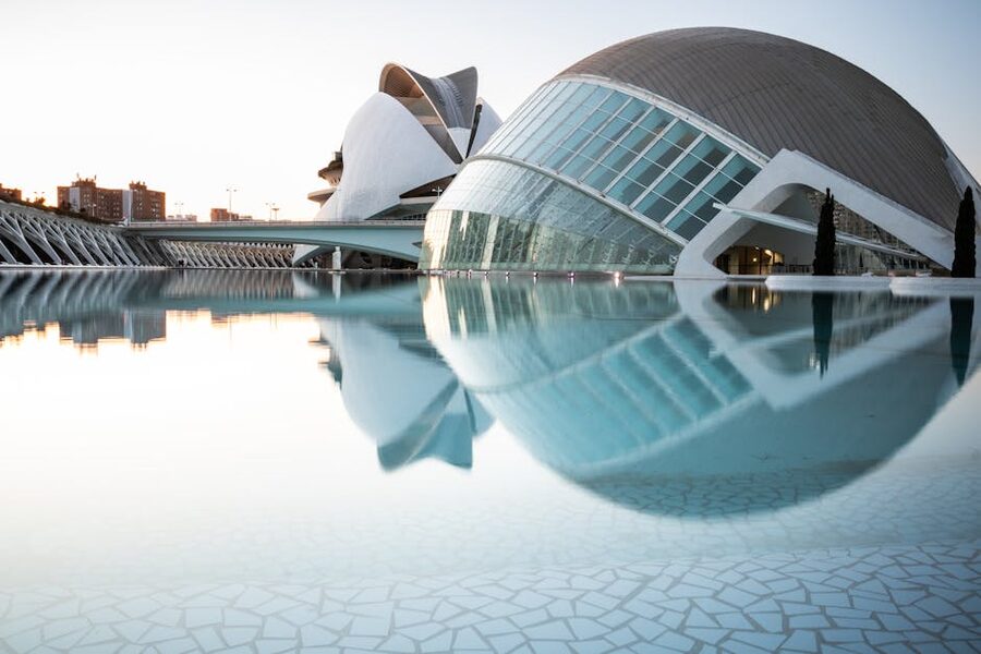 Valencia City of Arts and Sciences with water reflection