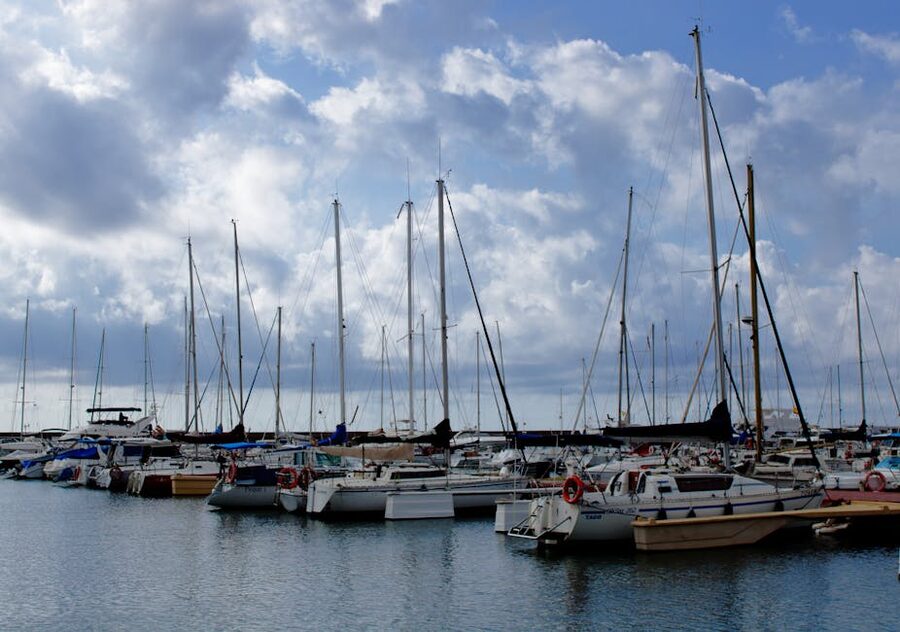 Valencia Marina Real with anchored sailboats