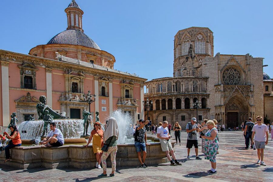 Valencia Plaza de la Virgen with Cathedral in background