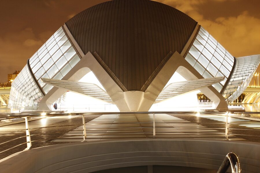 Hemisferic IMAX dome at Valencia City of Arts at night