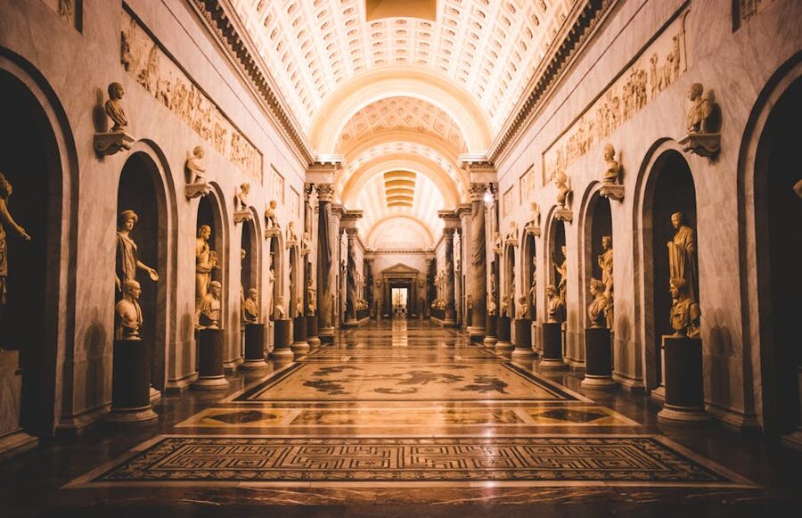 Vatican Museums sculpture gallery hallway in Rome