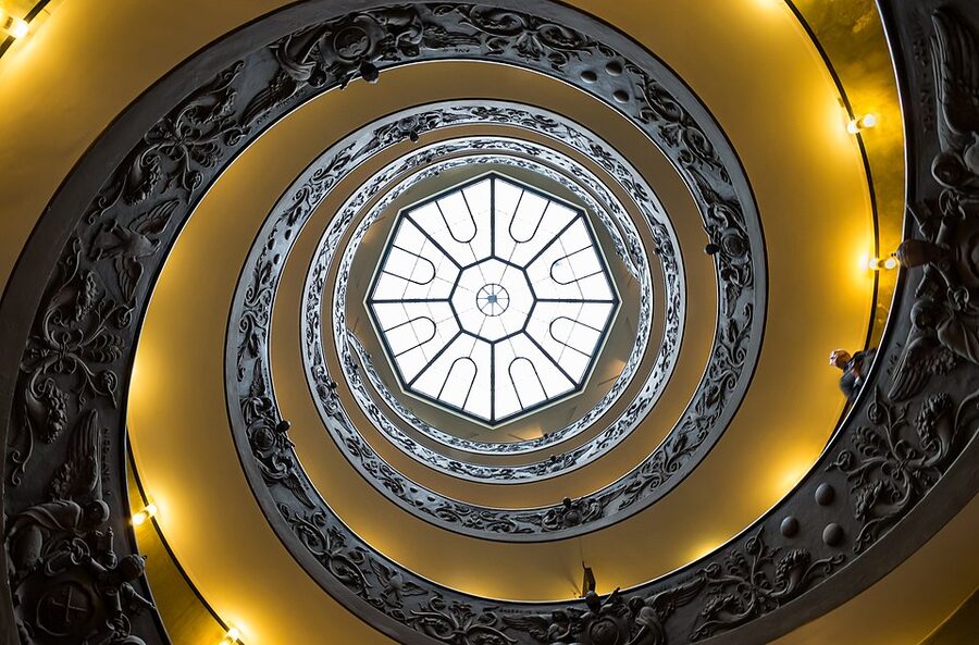 Vatican Museums spiral staircase looking up Bramante