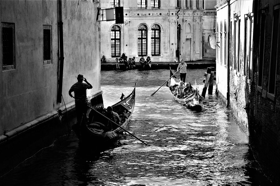 Crowded gondola pier near San Marco in Venice