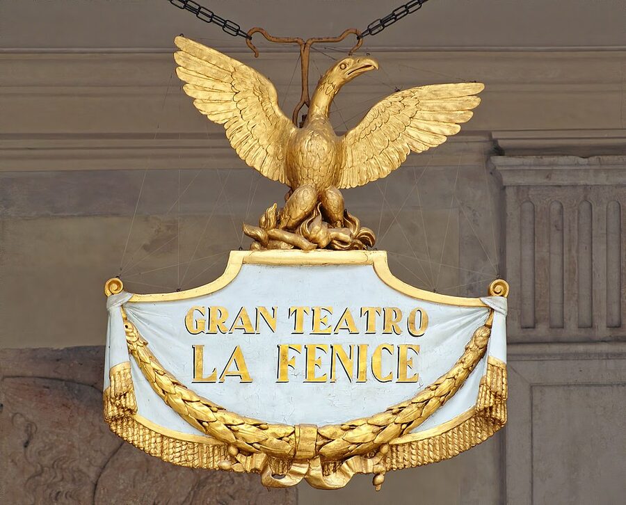 La Fenice phoenix emblem facade detail Venice
