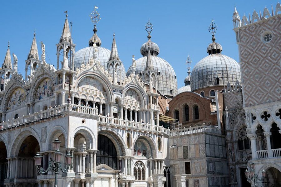 Five domes and architectural details of St Mark's Basilica