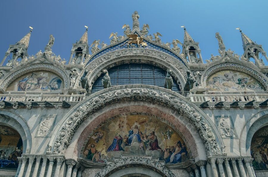 St Mark's Basilica facade with sculptures and figures