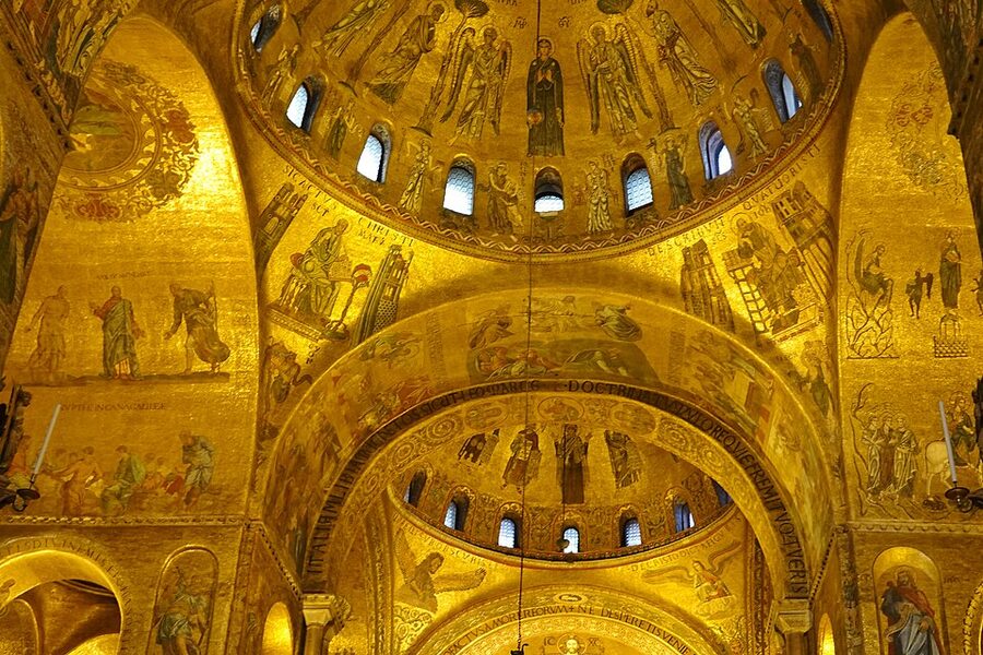 Detail of golden mosaic decoration inside St Mark's Basilica