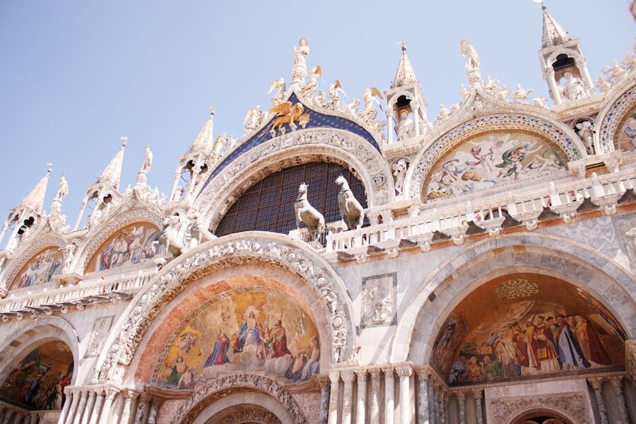 Ornamented wall and arch detail of St Mark's Basilica