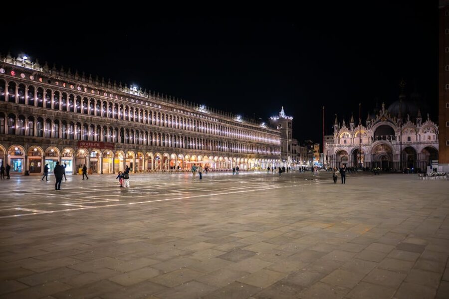Venice St Marks Square night illuminated
