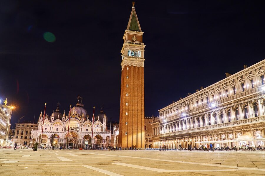 St Mark's Square Venice illuminated at night
