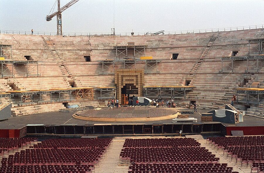 Aida opera staged at night in the Verona Arena