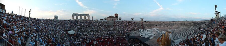 Interior of the Verona Arena showing tiered stone seating