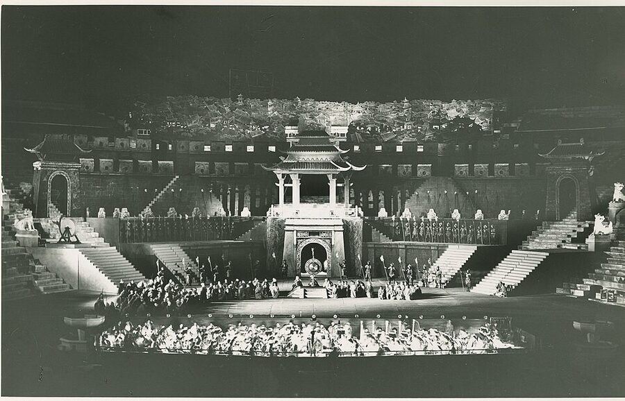 Historic photo of Turandot opera at Verona Arena in 1958