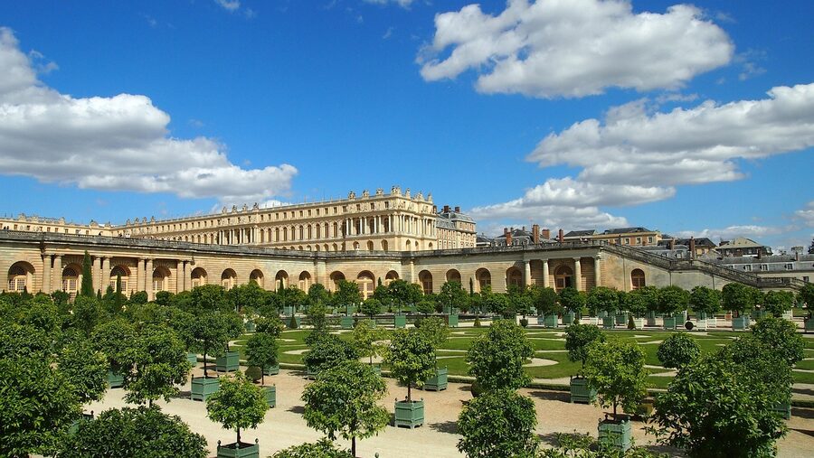 Versailles gardens view from castle terrace