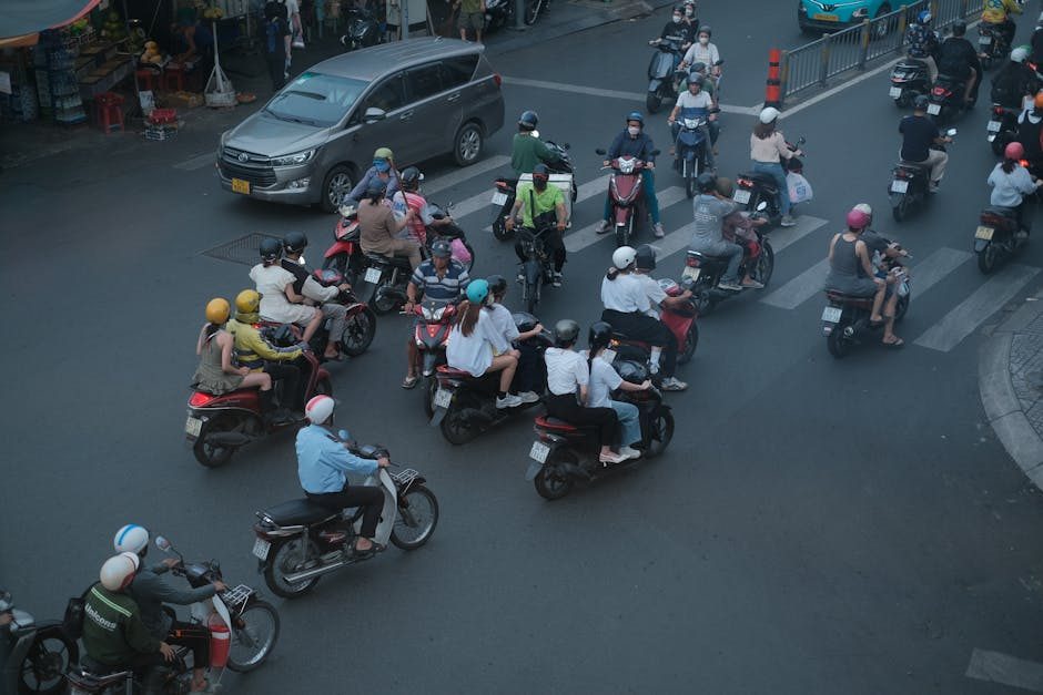 Motorbike traffic on a busy street in Vietnam