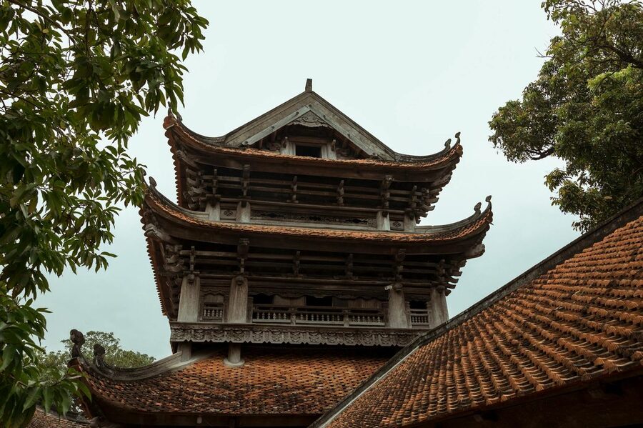 Traditional Vietnamese Buddhist temple with ornate roof