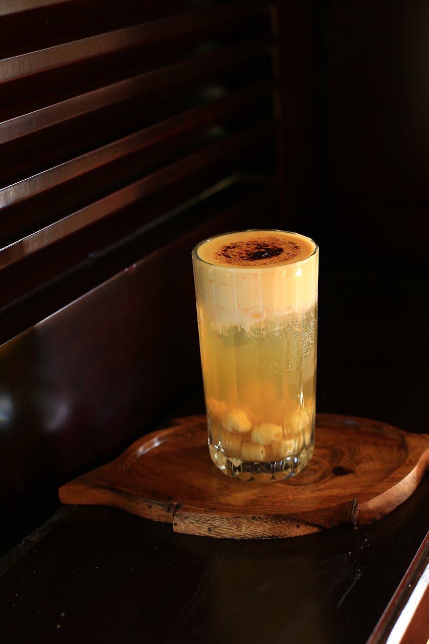 Traditional Vietnamese egg coffee in a glass