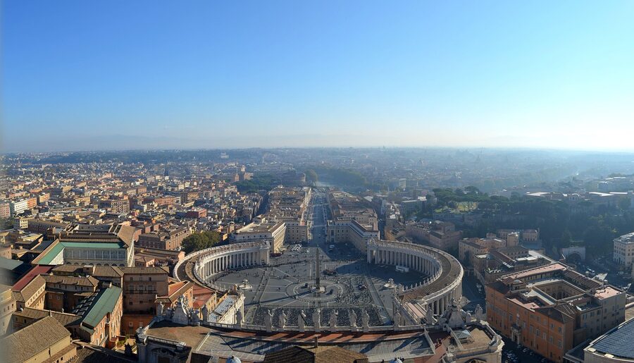 View of Rome from the top of St Peter's Basilica dome lantern walkway