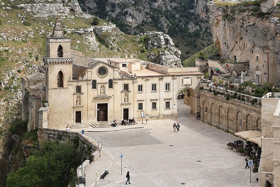 San Pietro Caveoso church on the cliff in Matera