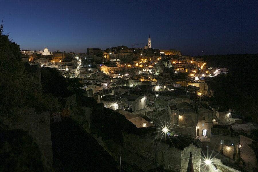 Matera Sassi at night illuminated