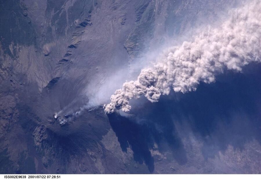 Mount Etna erupting seen from the International Space Station