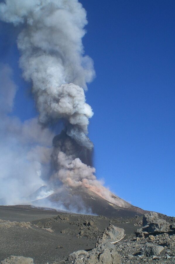 Mount Etna paroxysmal eruption with lava fountain