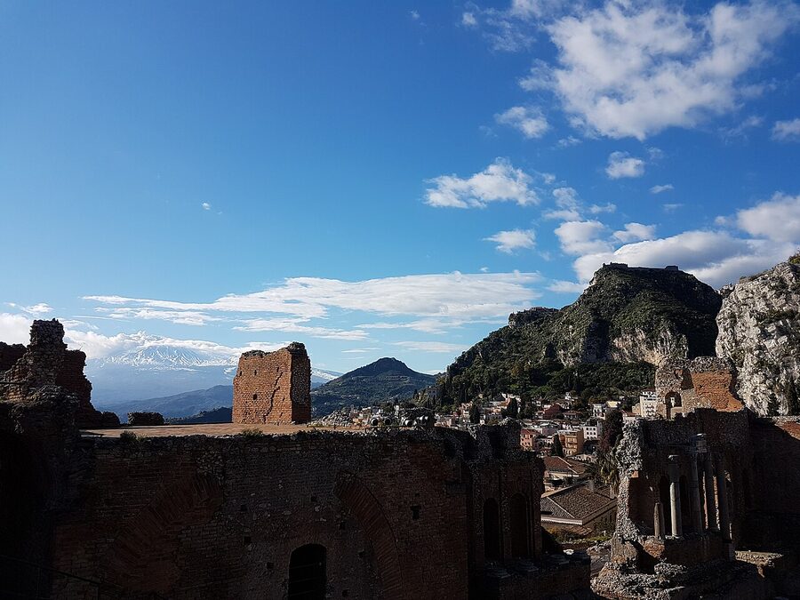 Taormina Greek theatre with Mount Etna in the background