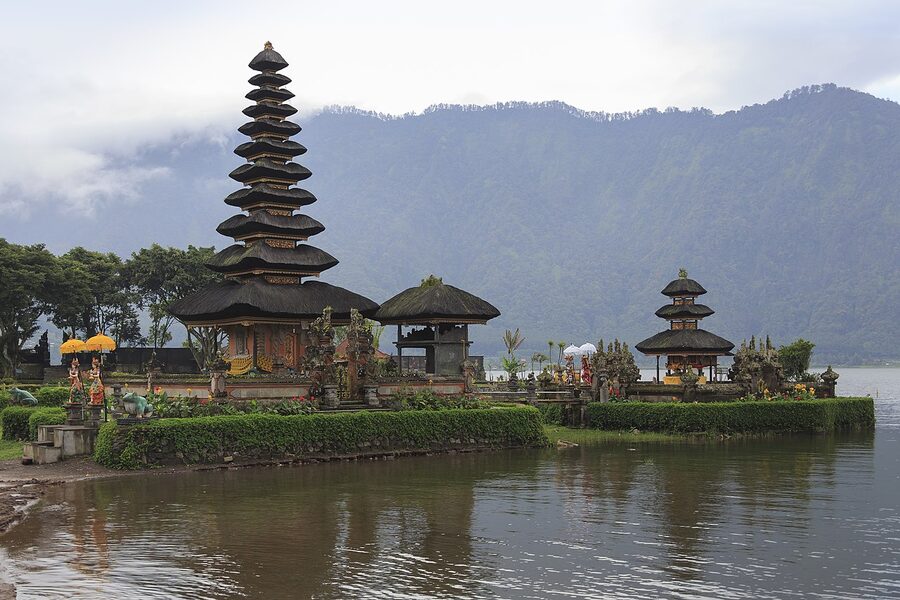 Pura Ulun Danu Bratan with its tiered meru towers rising from the lake