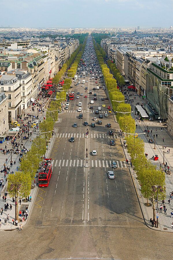 View of Avenue des Champs-Elysees from the top of the Arc de Triomphe