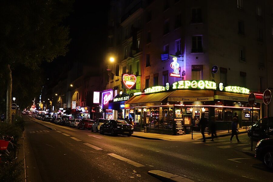 Boulevard de Clichy daytime with shops Paris