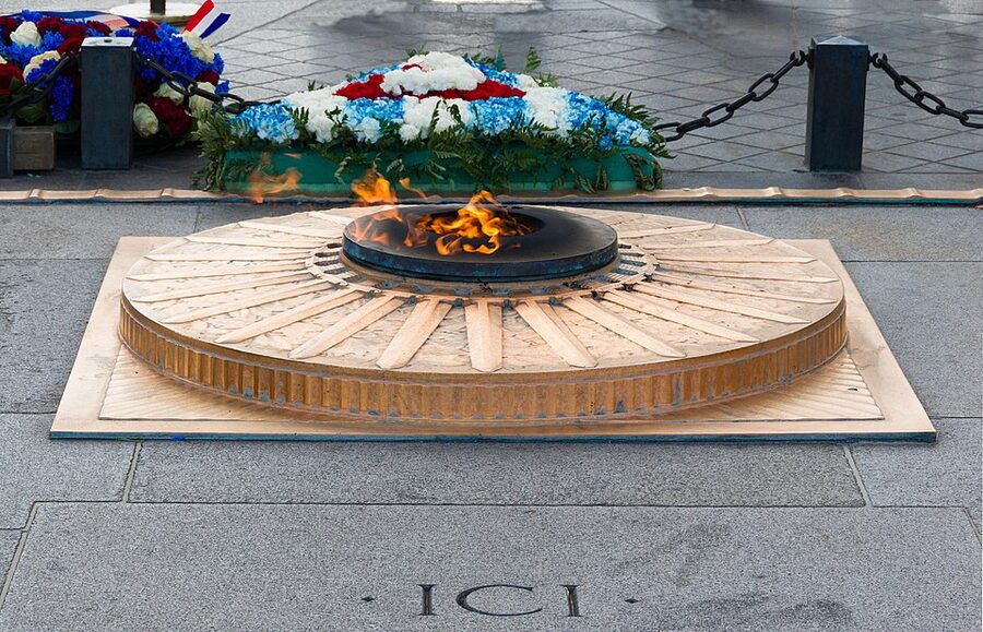 The flame on the Tomb of the Unknown Soldier under the Arc de Triomphe