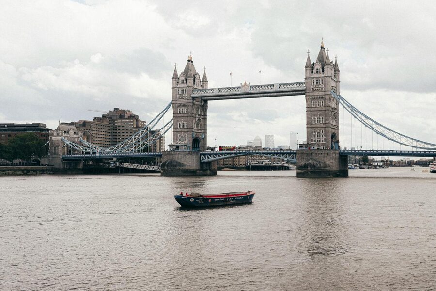 Wooden boat Tower Bridge Thames London