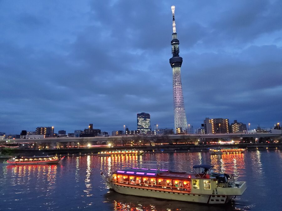Traditional yakatabune pleasure boat on the Sumida River in Tokyo