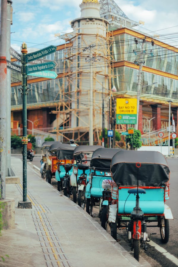 Becak cycle rickshaws in Yogyakarta street