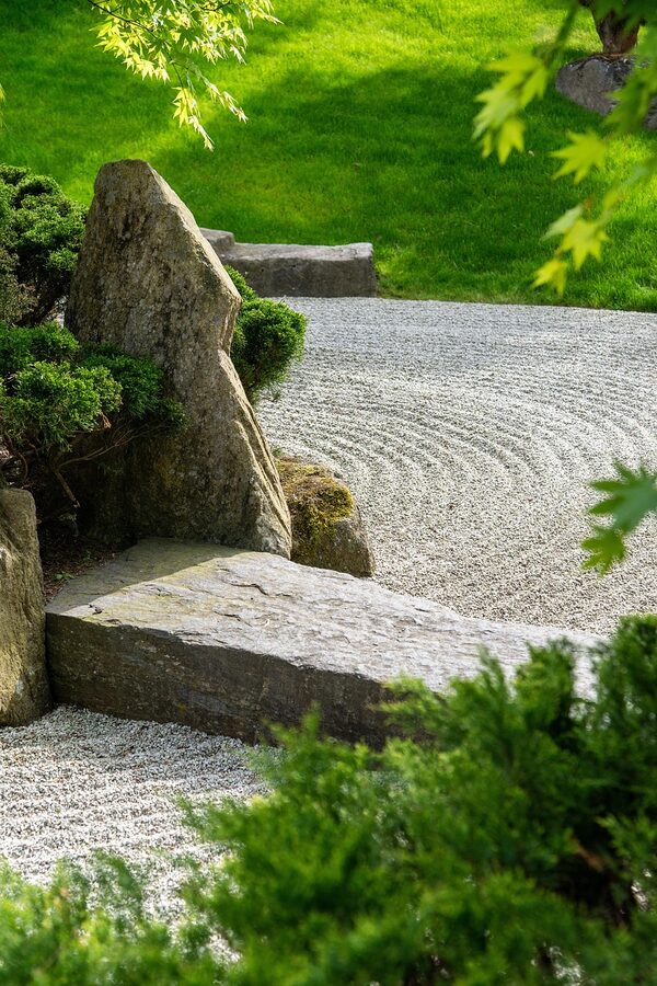 Bamboo fence in Japanese zen garden