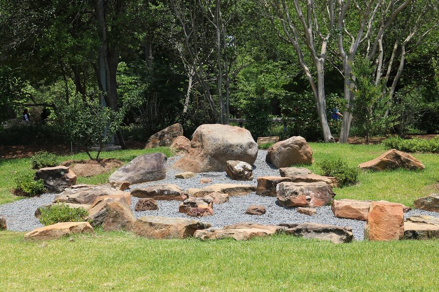 Stone bridge in Japanese zen garden