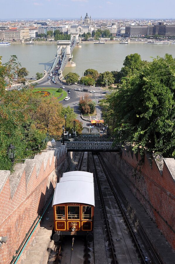 Budapest Castle Hill Funicular wooden carriage going up