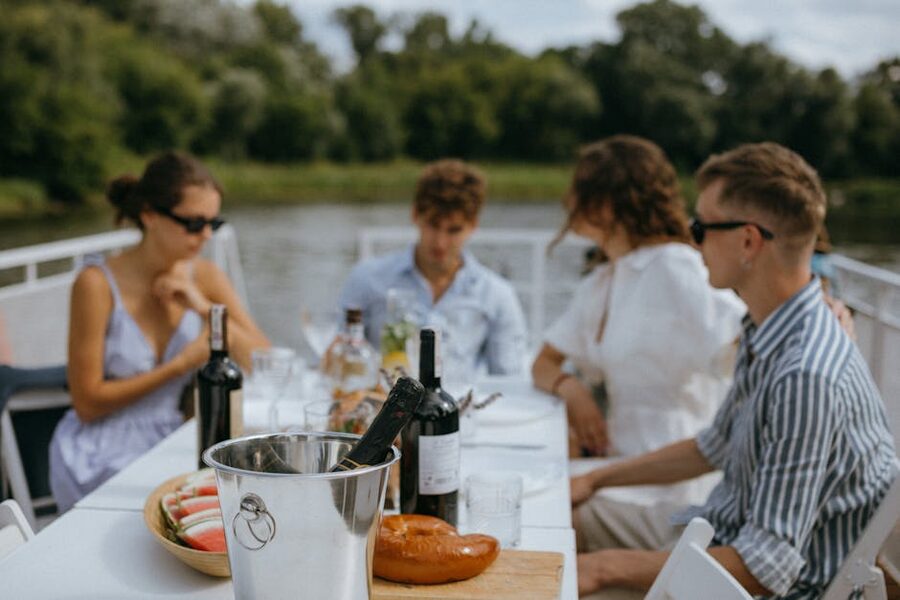 Welcome drinks served on a sightseeing boat deck