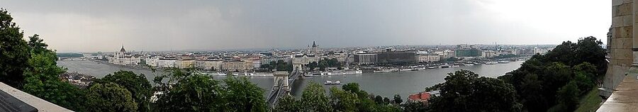 Panoramic view of the Danube and Chain Bridge from Buda Castle