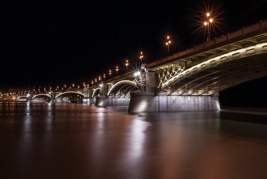 Margaret Bridge at night over the Danube River in Budapest