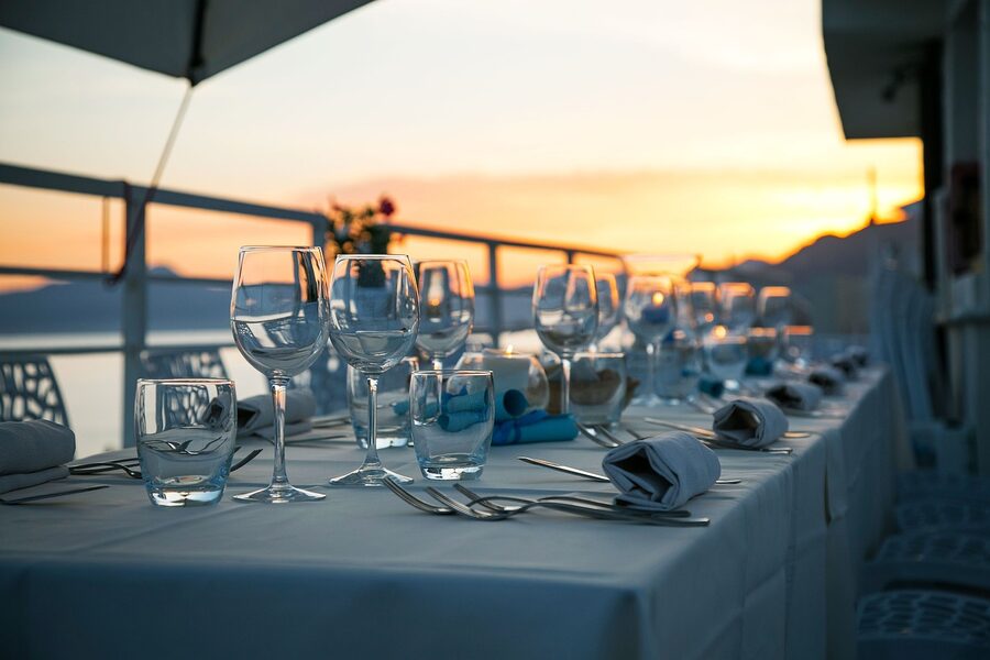 Elegant restaurant table setting with glassware