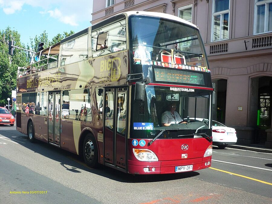 Big Bus Budapest open-top double-decker on city street
