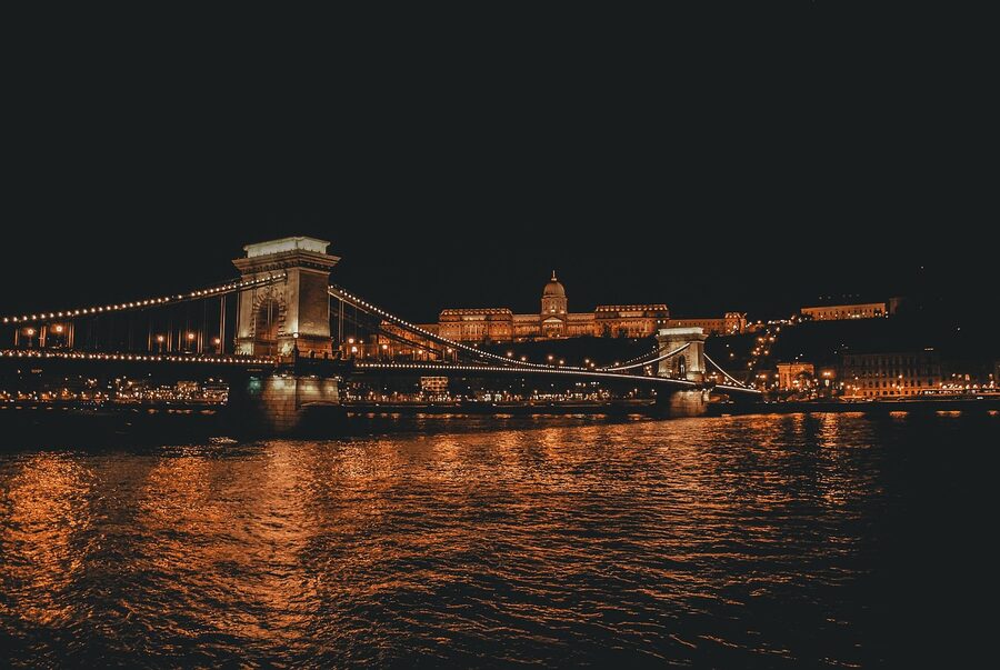 Budapest Danube River and Parliament illuminated at night