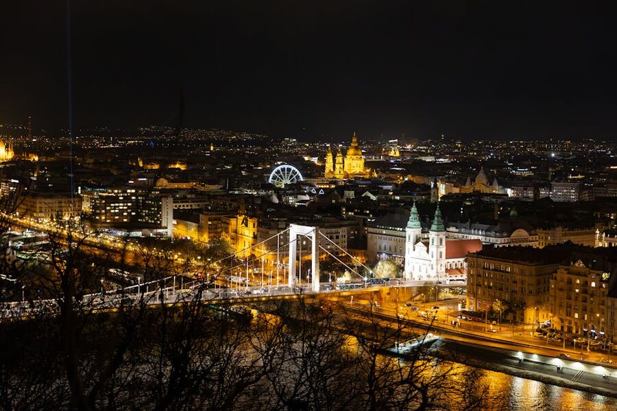 Elizabeth Bridge Budapest illuminated white night Danube
